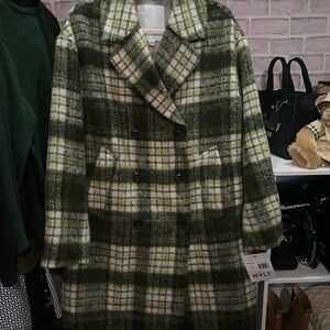 NVLT Green and Cream Plaid Pea Coat